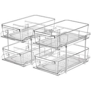 2 Set, 2 Tier Clear Organizer with Dividers for Cabinet